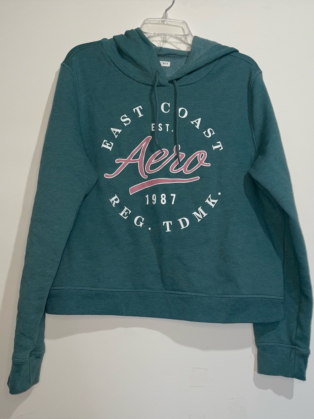 Aero East Coast 1987 Teal Purple Circular Logo XL Fleece Lined Drawstring Hoodie